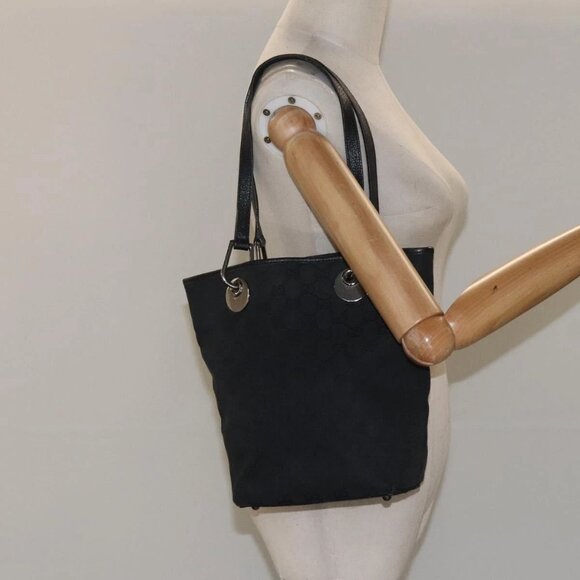 GUCCI GG Canvas Tote Bag Black Silver 120840 Auth - Picture 1 of 16